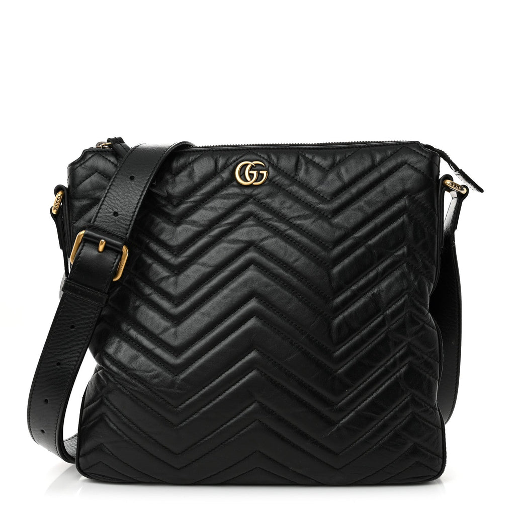 Calfskin Matelasse GG Marmont Flat Messenger Bag Black