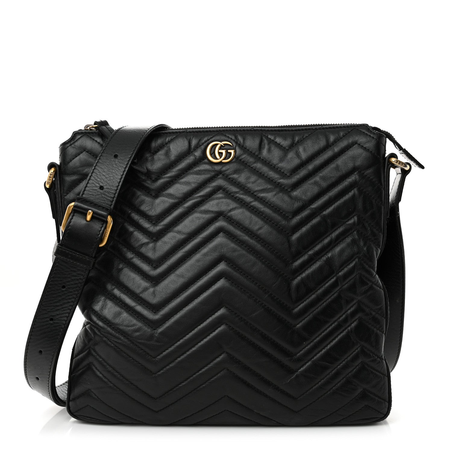 Calfskin Matelasse GG Marmont Flat Messenger Bag Black