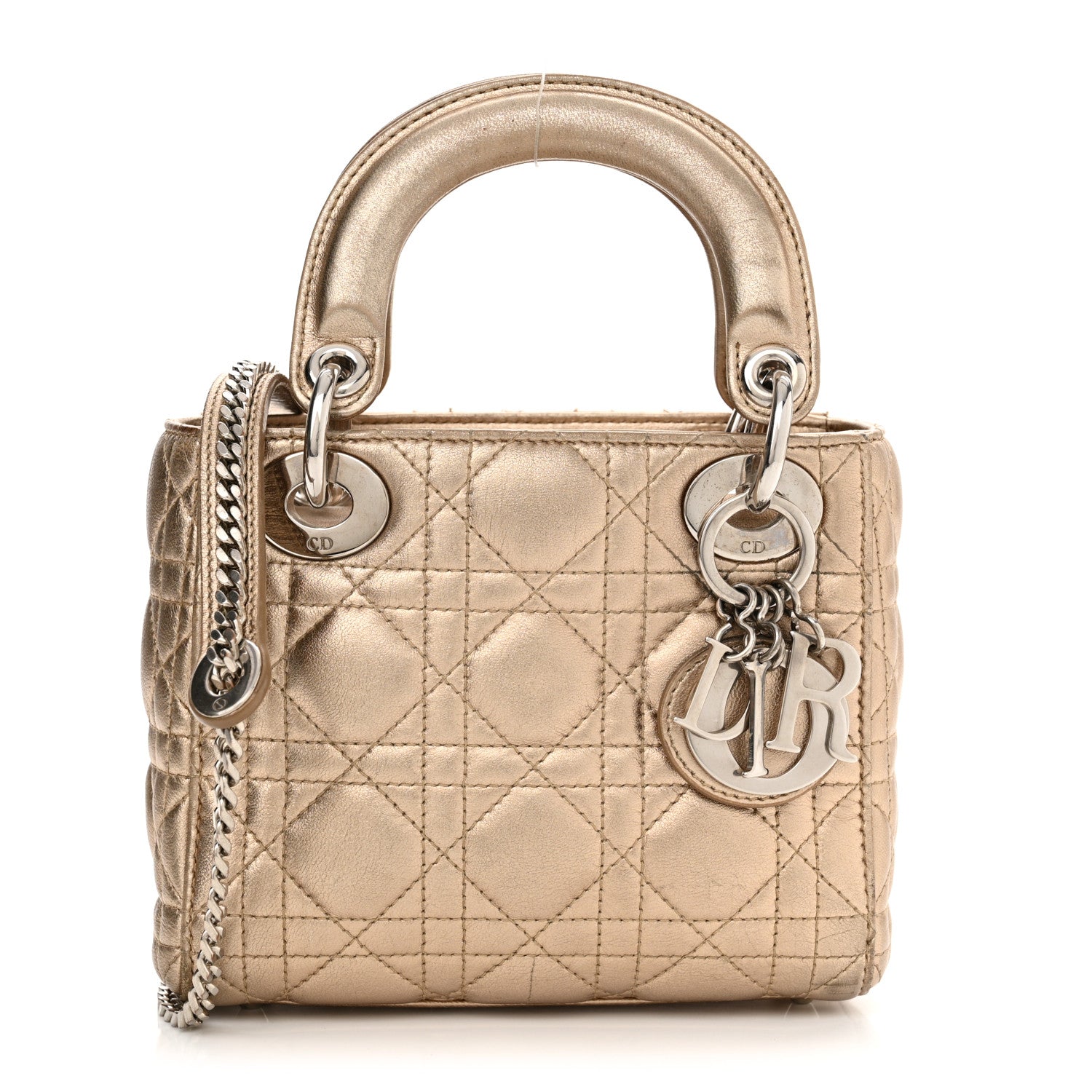 Metallic Lambskin Cannage Mini Lady Dior Gold