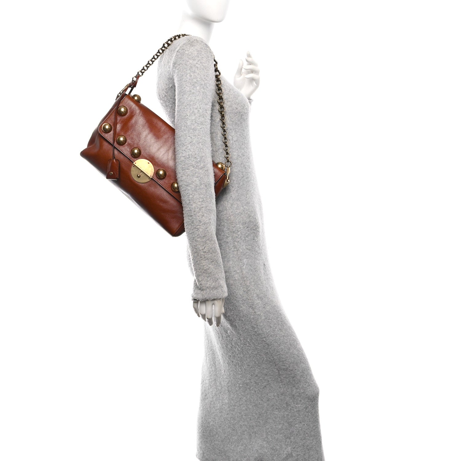 Goatskin Grommet Gotham Shoulder Bag Chestnut
