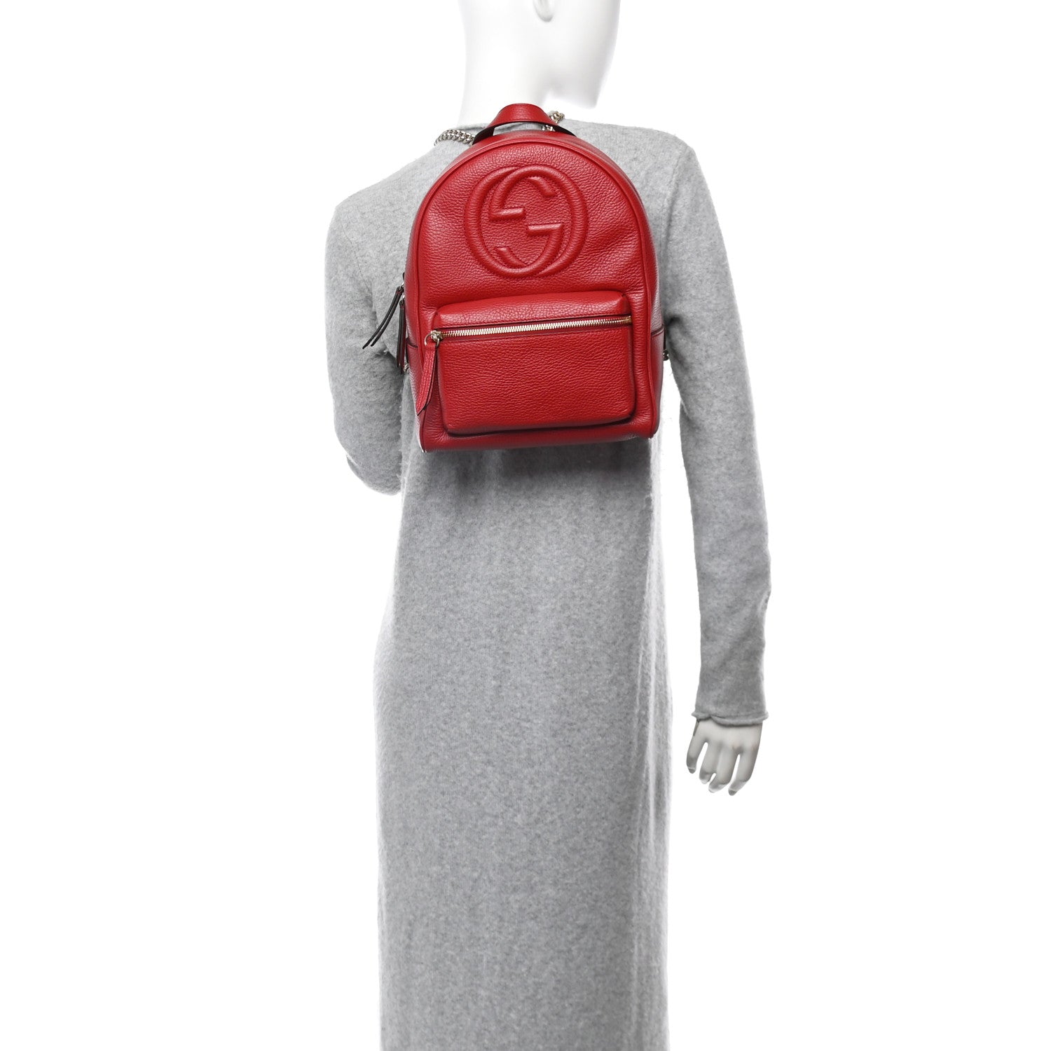 Pebbled Calfskin Soho Chain Backpack Hibiscus Red
