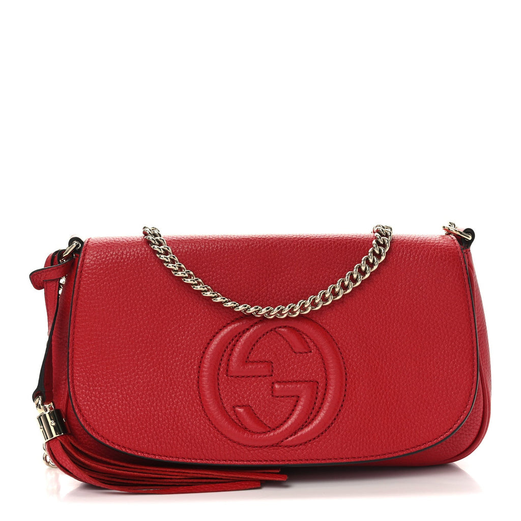 Pebbled Calfskin Medium Soho Flap Crossbody Vibrant Red