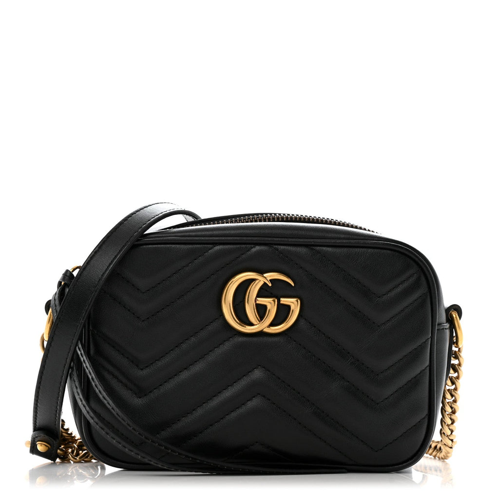 Calfskin Matelasse Mini GG Marmont Chain Shoulder Bag Black