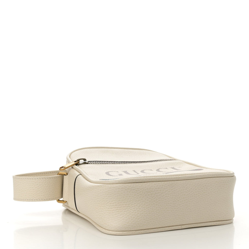 Grained Calfskin Logo Messenger Bag White