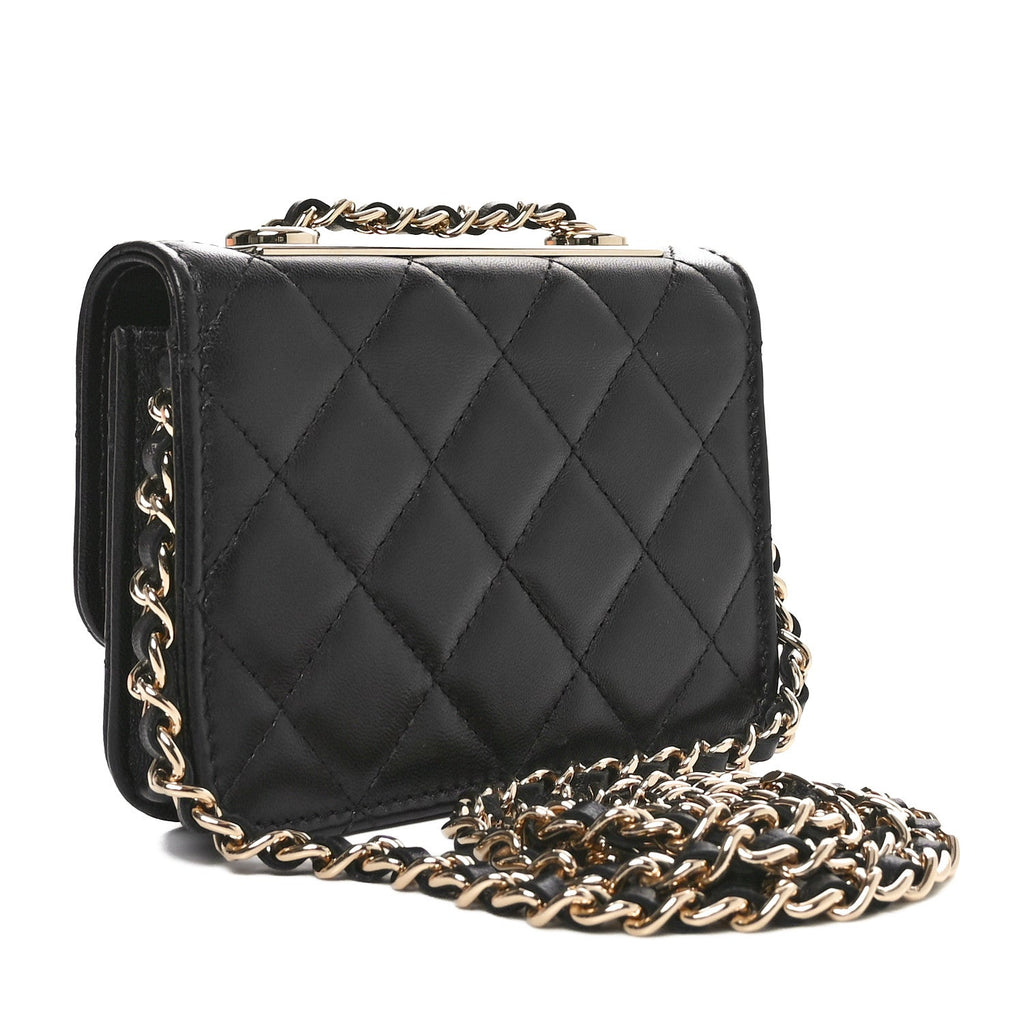 Lambskin Quilted Trendy CC  Holder On Chain Black
