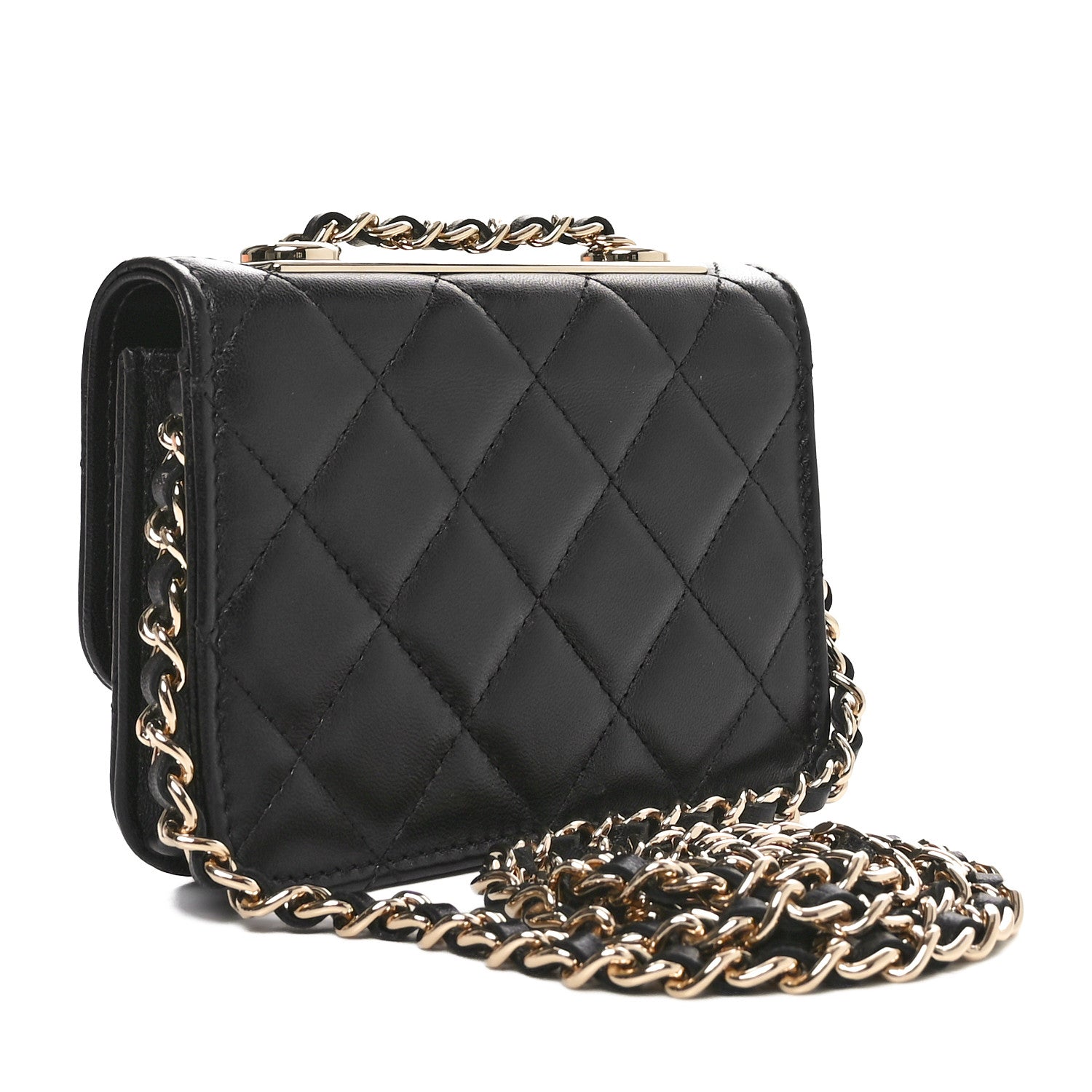 Lambskin Quilted Trendy CC  Holder On Chain Black