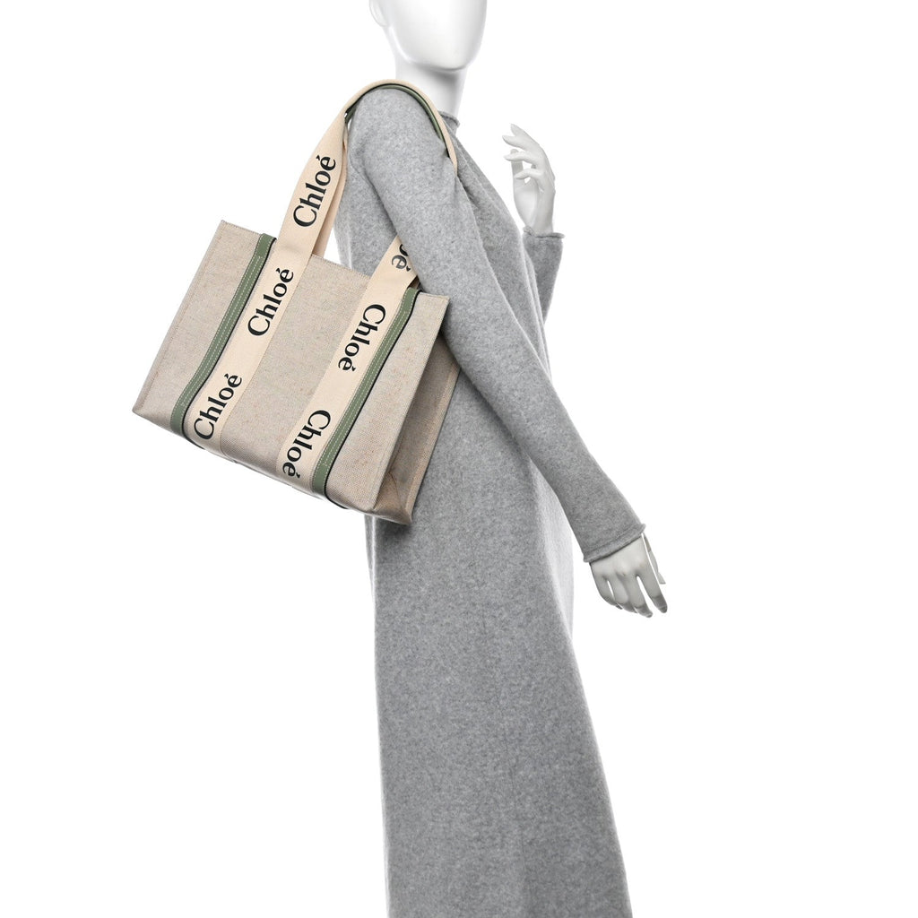 Cotton Calfskin Medium Woody Ribbon Tote White Green