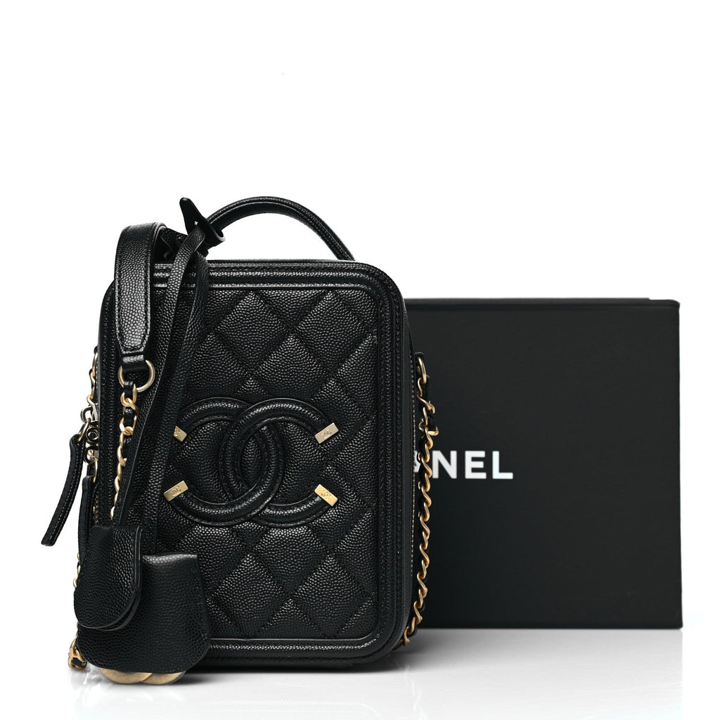 Caviar Quilted CC North South Filigree Vanity Case Black