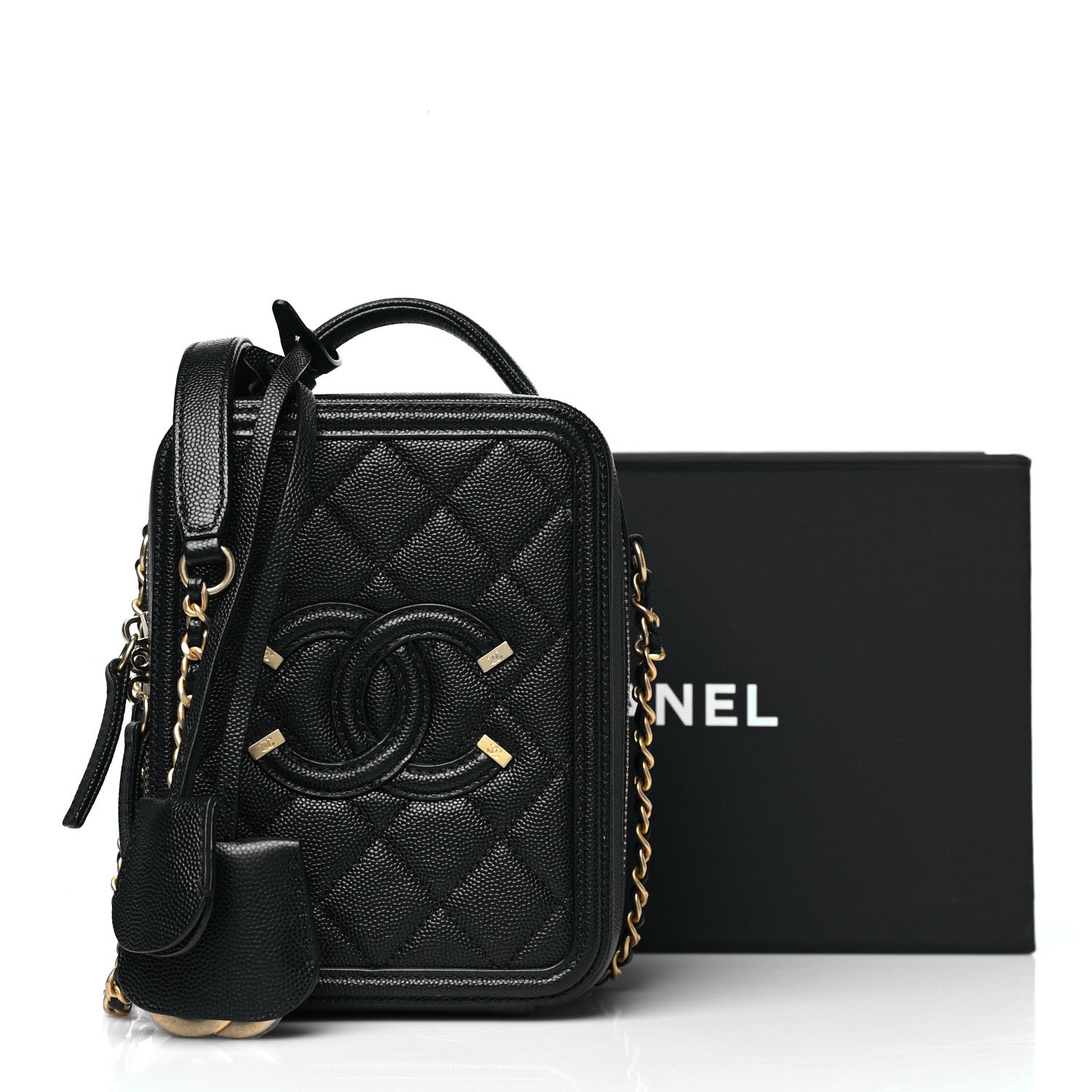 Caviar Quilted CC North South Filigree Vanity Case Black