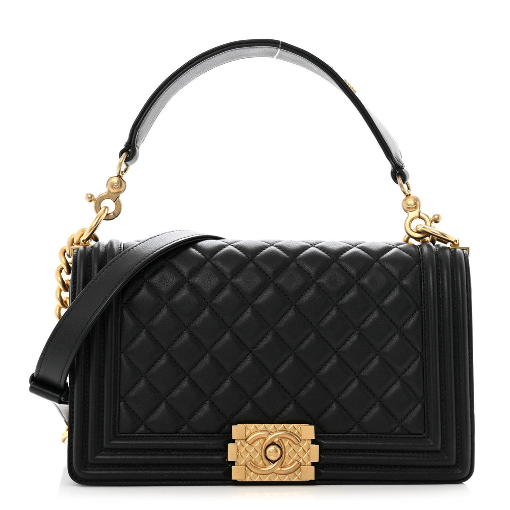 Calfskin Medium Boy Logo Top Handle Flap Black