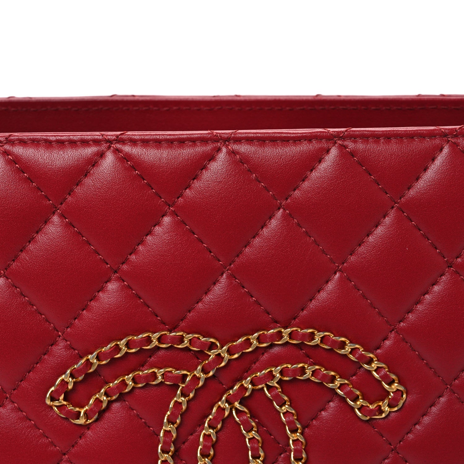 Calfskin Quilted CC Chain Accordion Tote Red