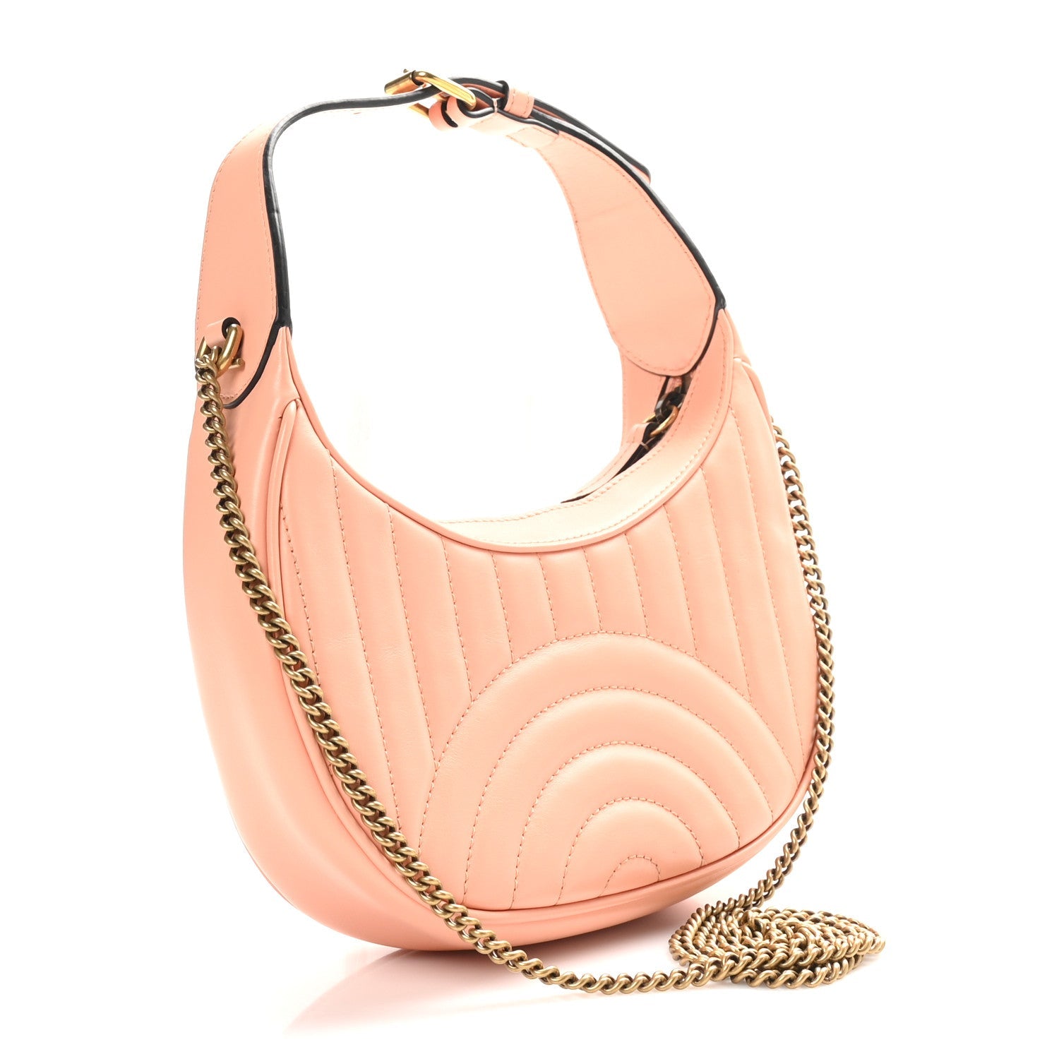 Calfskin Vertical Ring Matelasse Mini GG Marmont Half Moon Hobo Peachy Chic