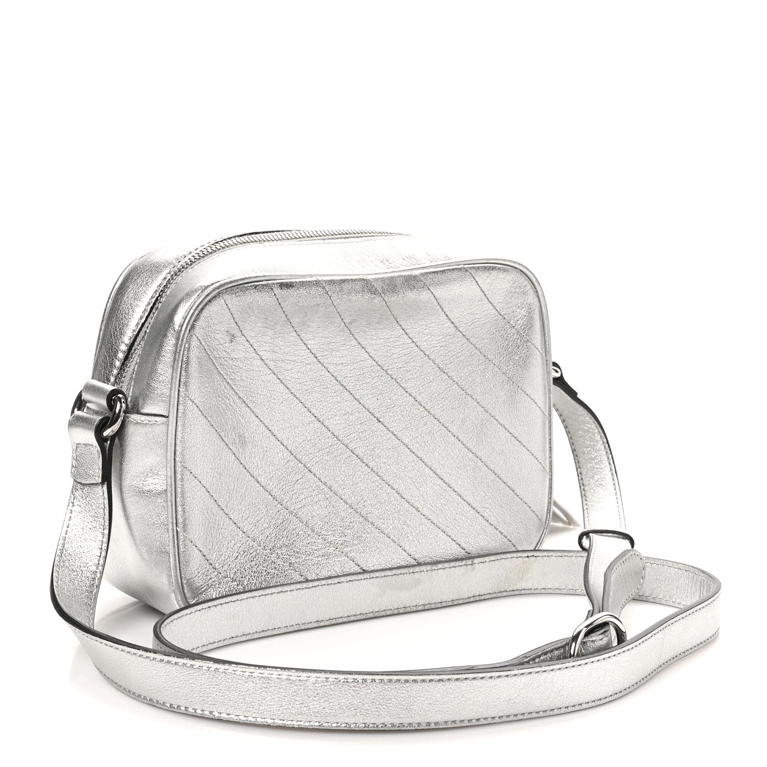 Metallic Sakai Be Green Calfskin Diagonal Stitched Small Blondie Shoulder Bag Silver