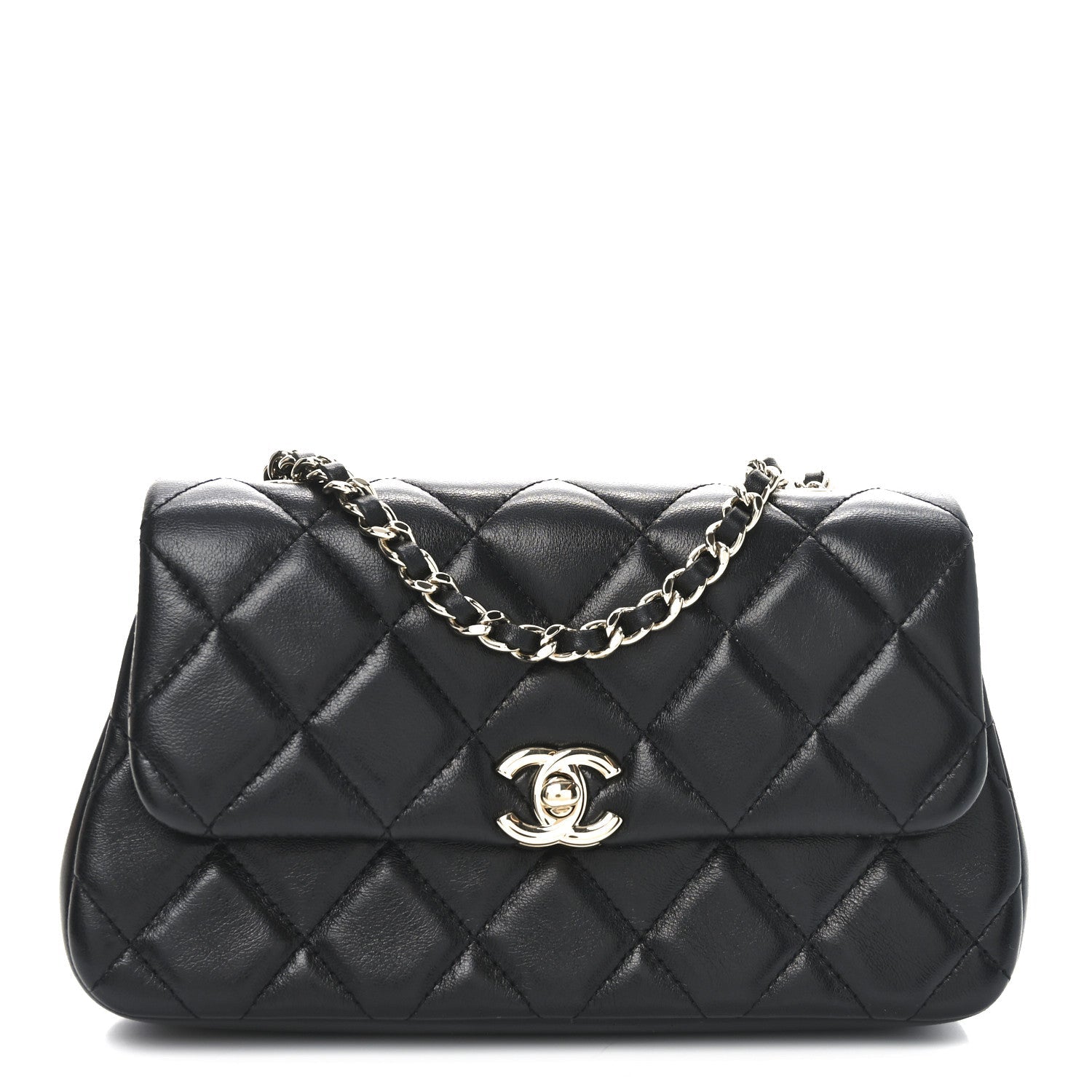 Lambskin Quilted Rectangular Phone Holder Clutch With Chain Black