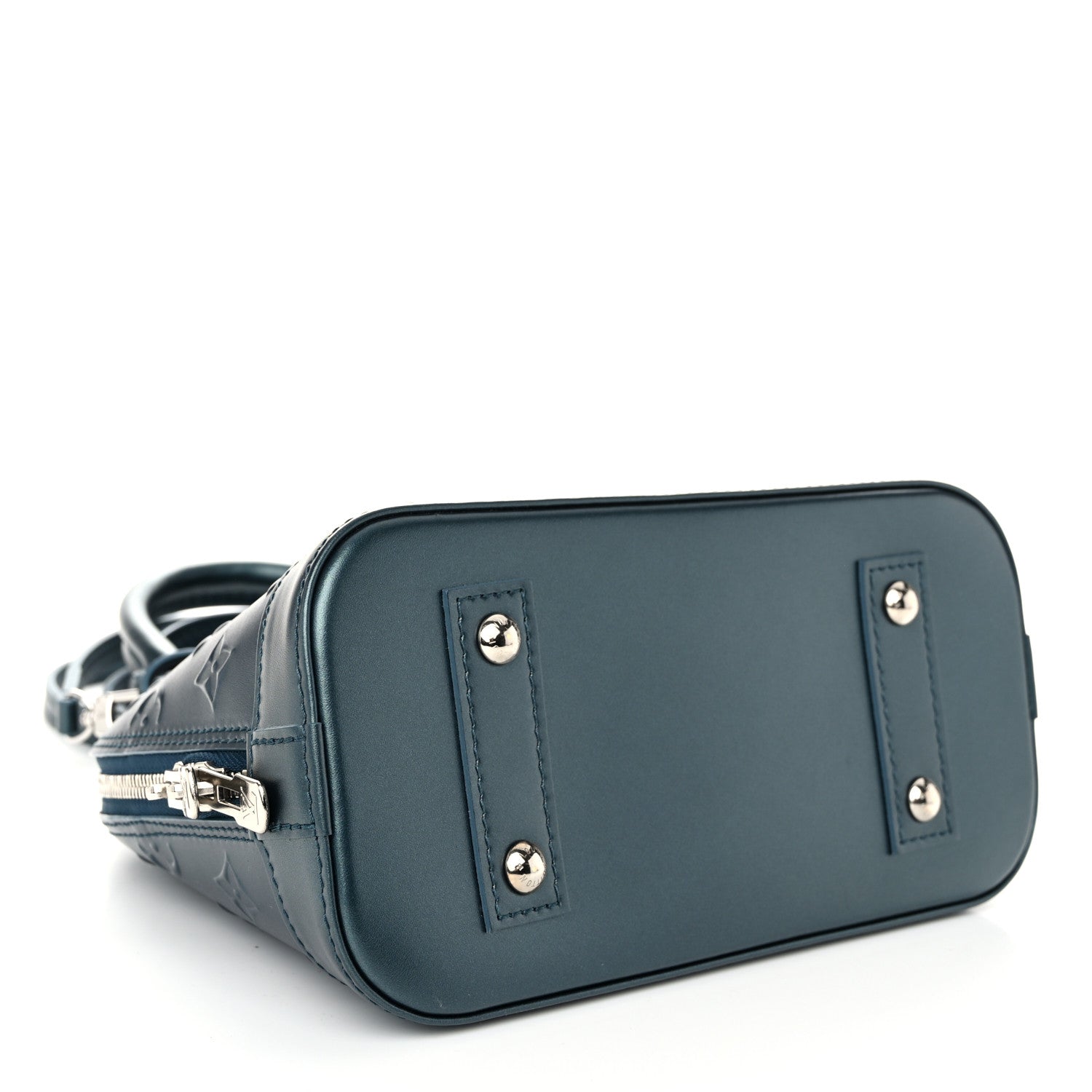 Metallic Calfskin Debossed Monogram Alma BB Steel Blue