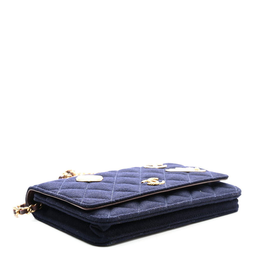 Felt Quilted Paris-Hamburg Charms Wallet On Chain WOC Dark Navy
