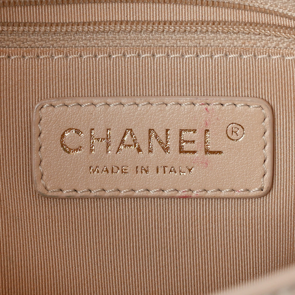 Calfskin Stitched Medium Covered CC Flap Bag Beige