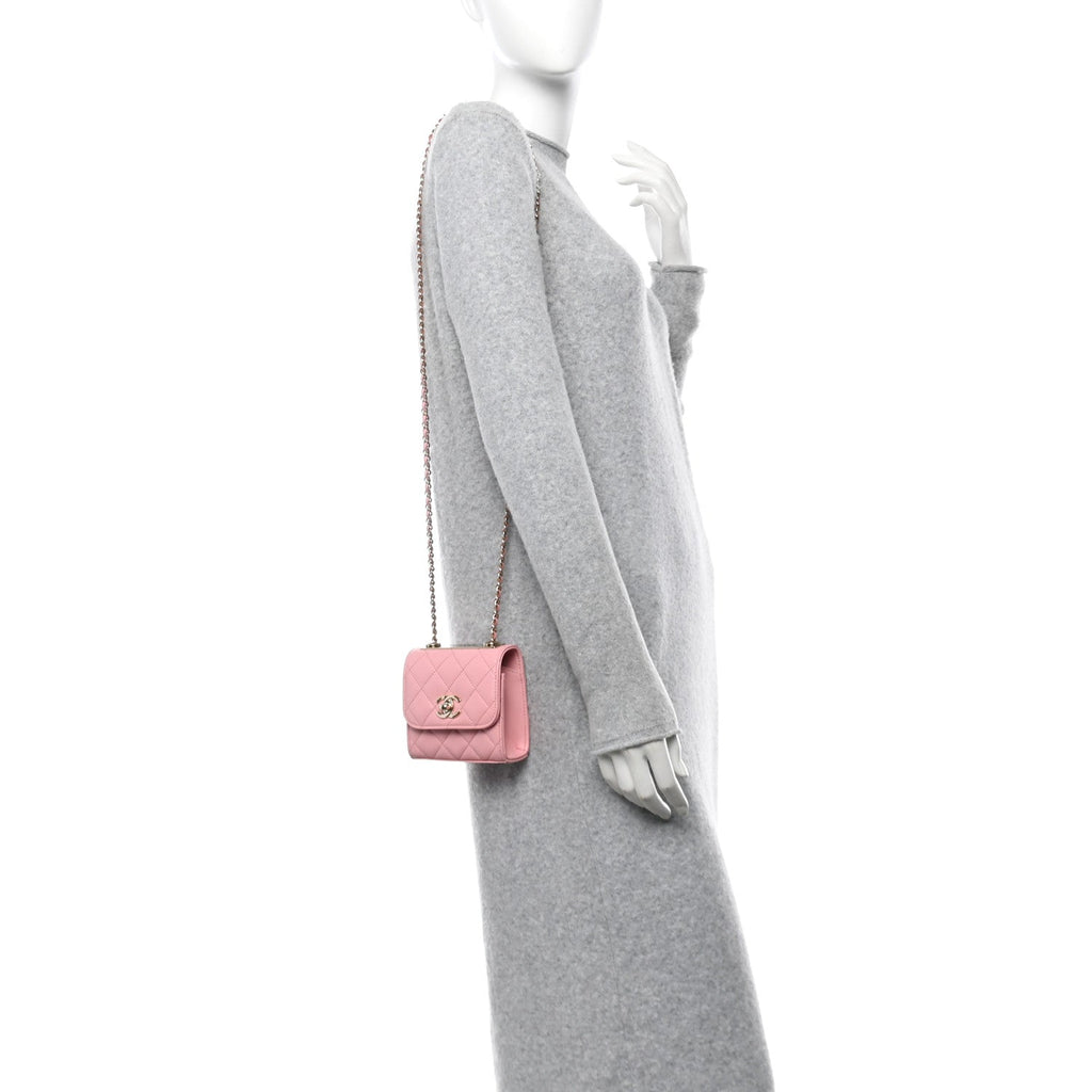 Lambskin Quilted Mini Trendy CC Clutch With Chain Pink