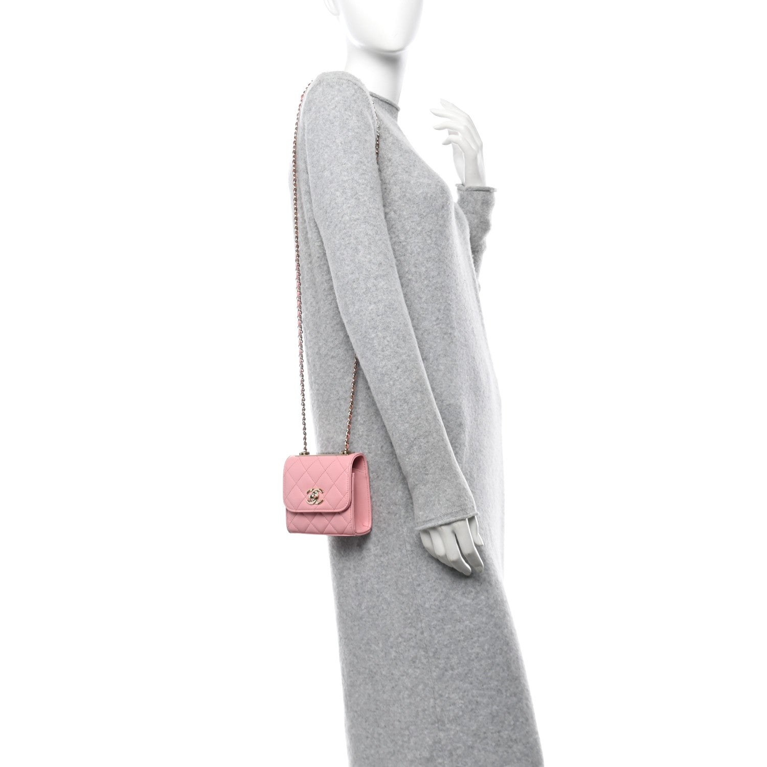 Lambskin Quilted Mini Trendy CC Clutch With Chain Pink