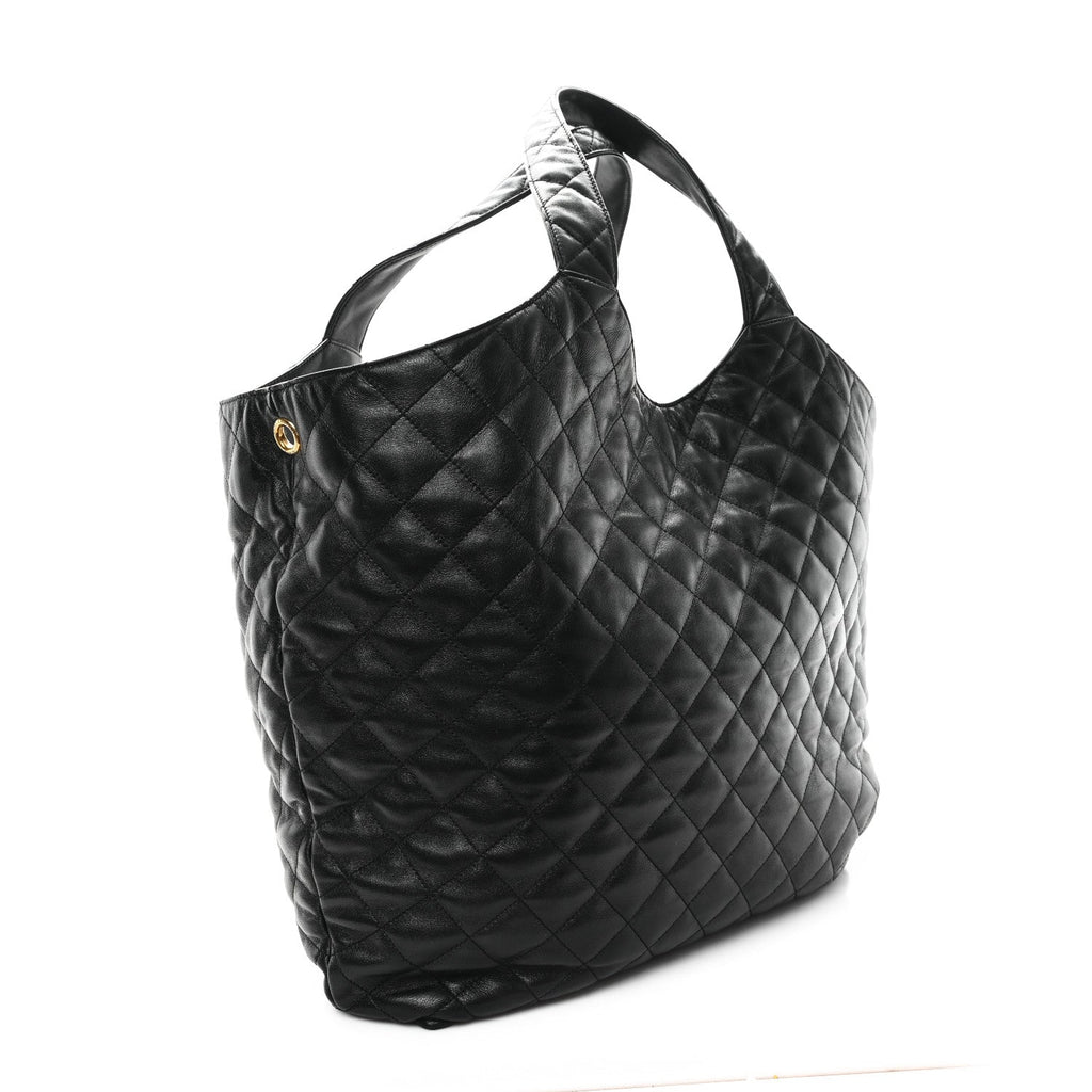 Lambskin Quilted Maxi Icare Shopping Tote Black