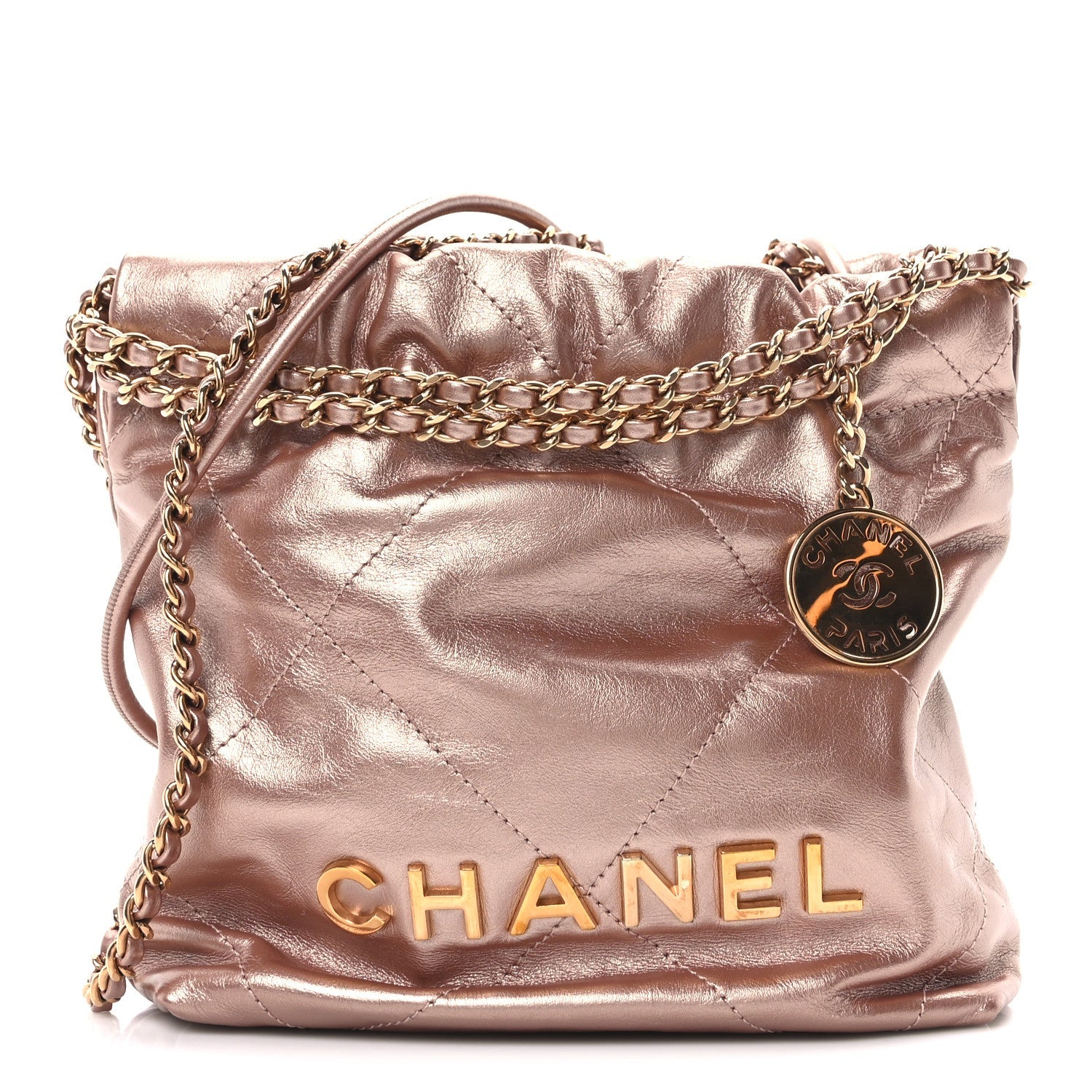 Metallic Calfskin Quilted Mini Chanel 22 Copper