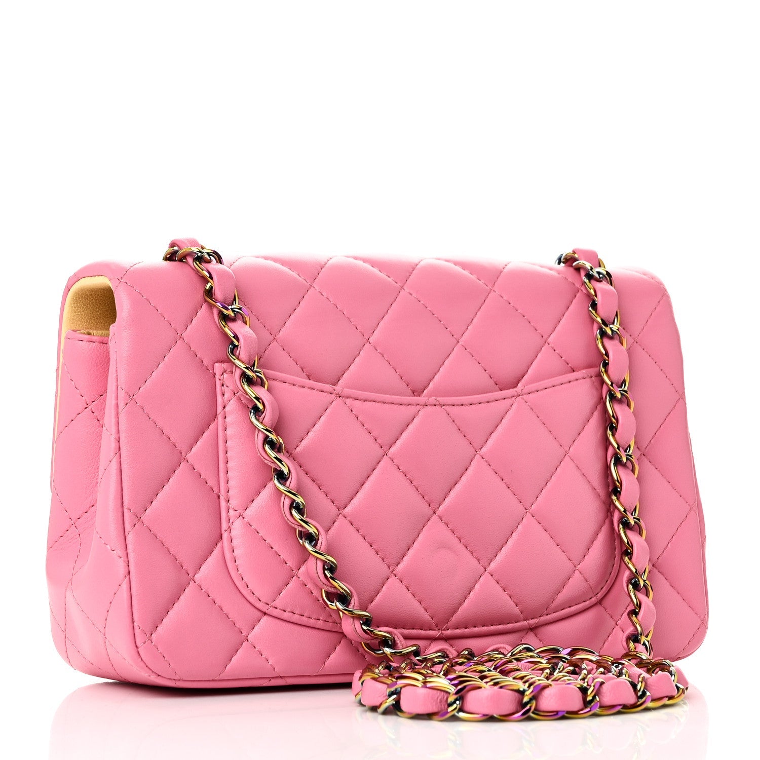 Lambskin Quilted Mini Rectangular Flap Pink Yellow