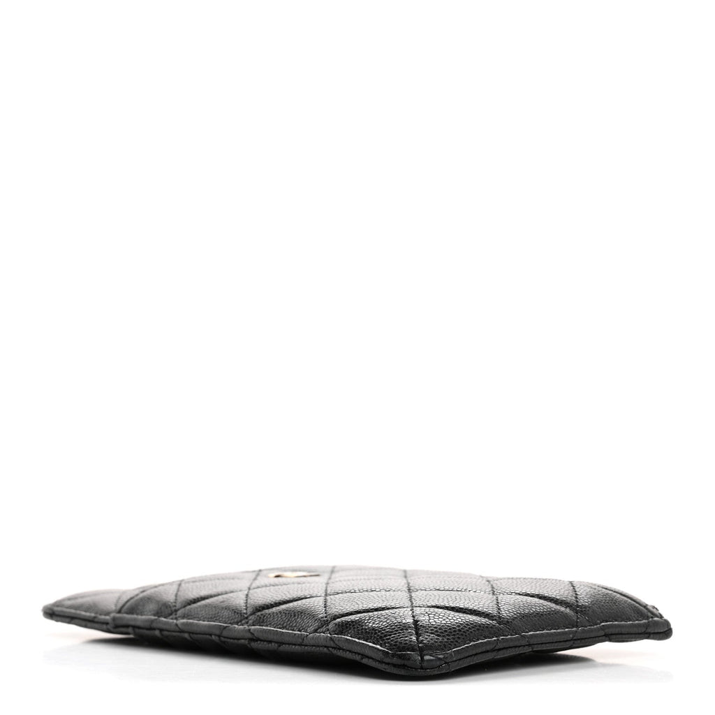 Iridescent Caviar Quilted Classic Flat Wallet Pouch Black