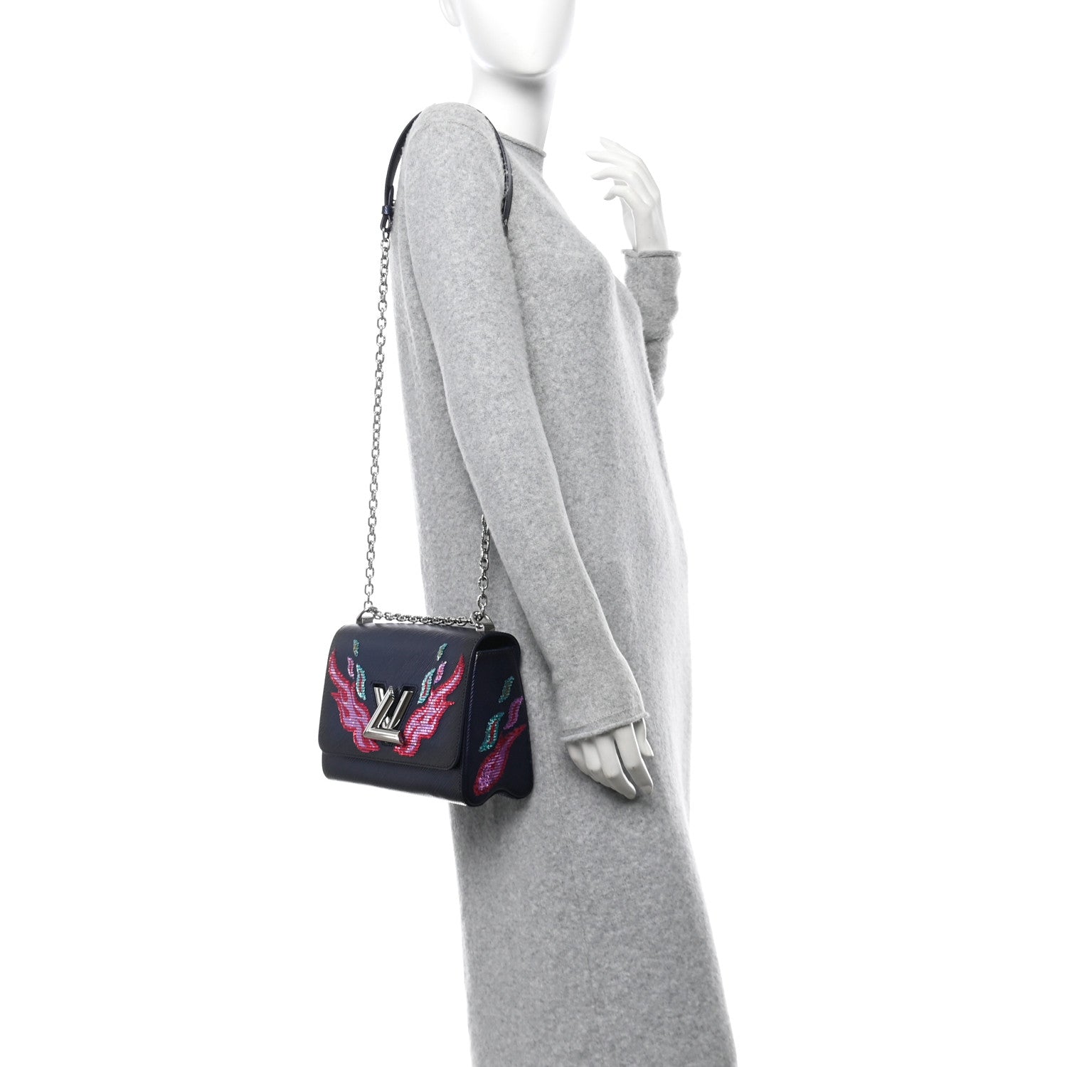 Epi Sequins Flame Twist Shoulder Bag MM Blue Nuit