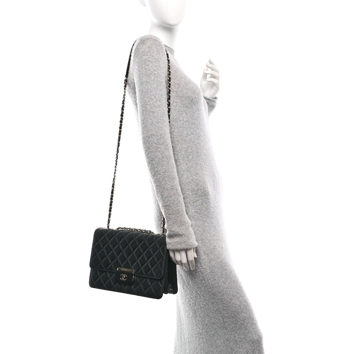 Sheepskin Quilted Large Beauty Lock Flap Black