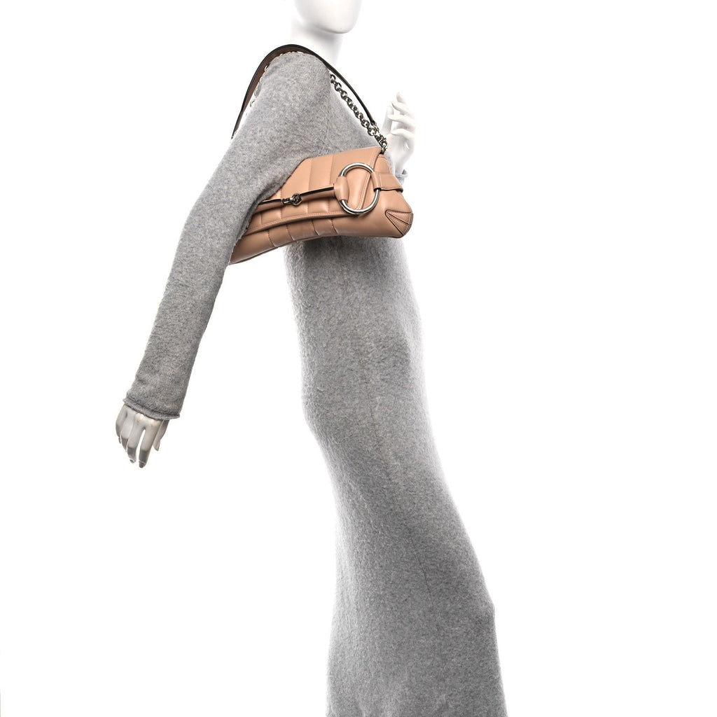 Nappa Vertical Matelasse Medium Maxi Horsebit Chain Shoulder Bag Rose Beige