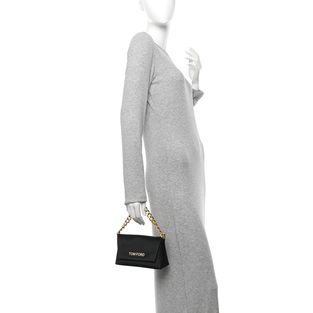 Satin Mini Label Chain Shoulder Bag Black