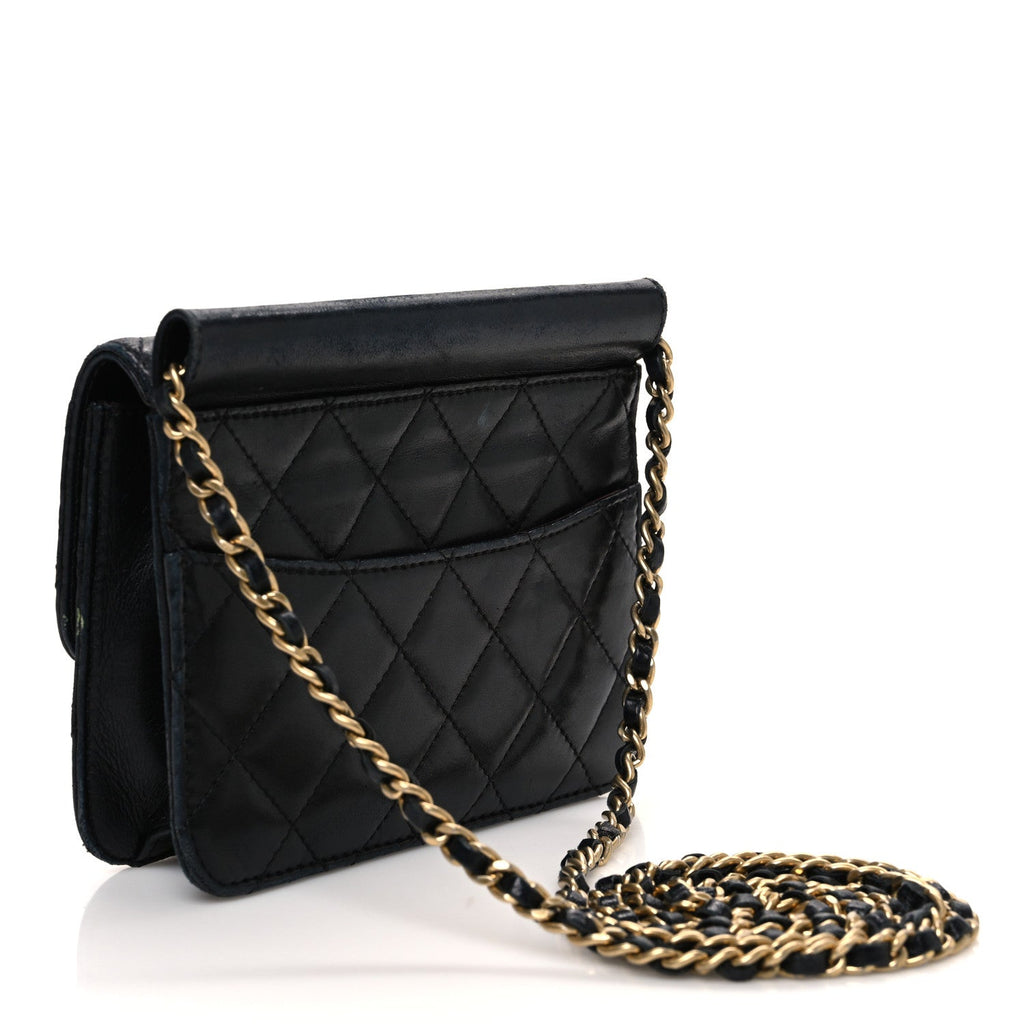 Lambskin Quilted Extra Mini Flap Black