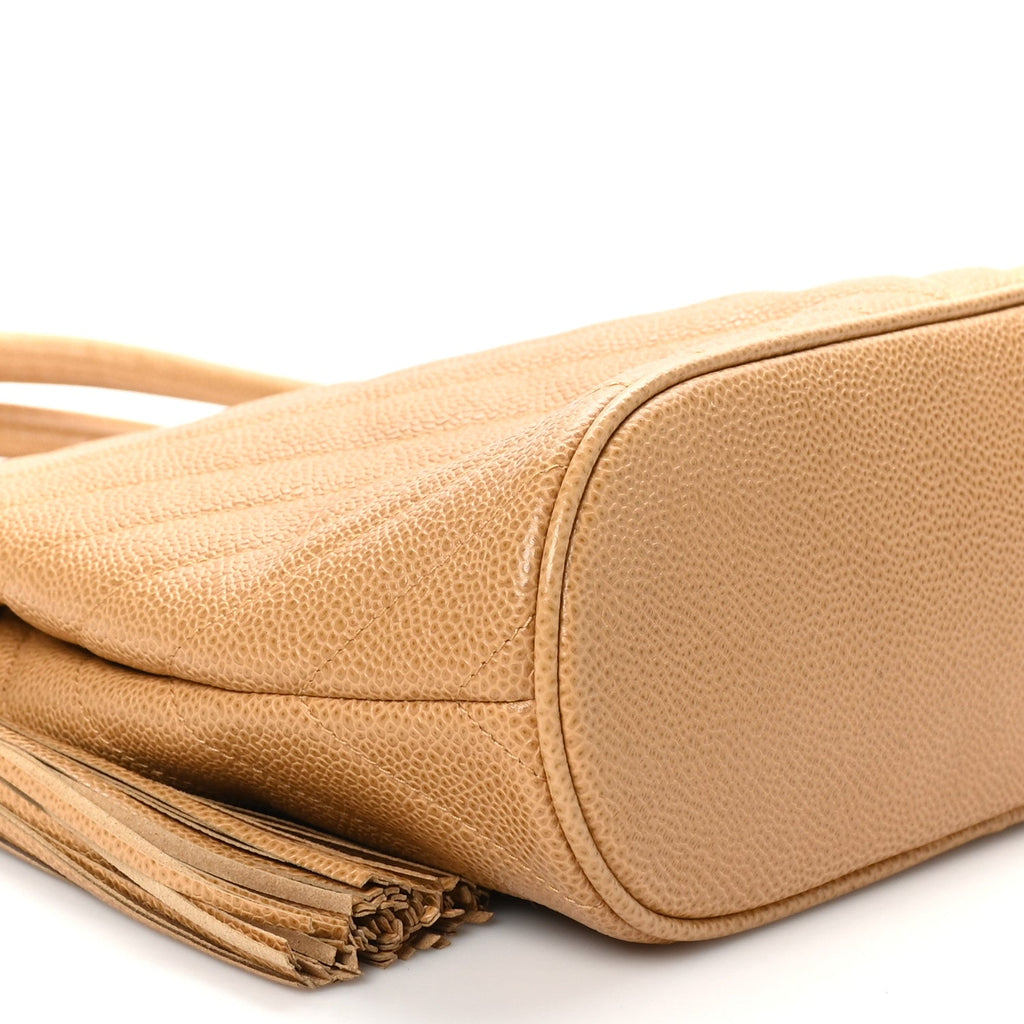 Caviar Chevron Tassel Tote Beige