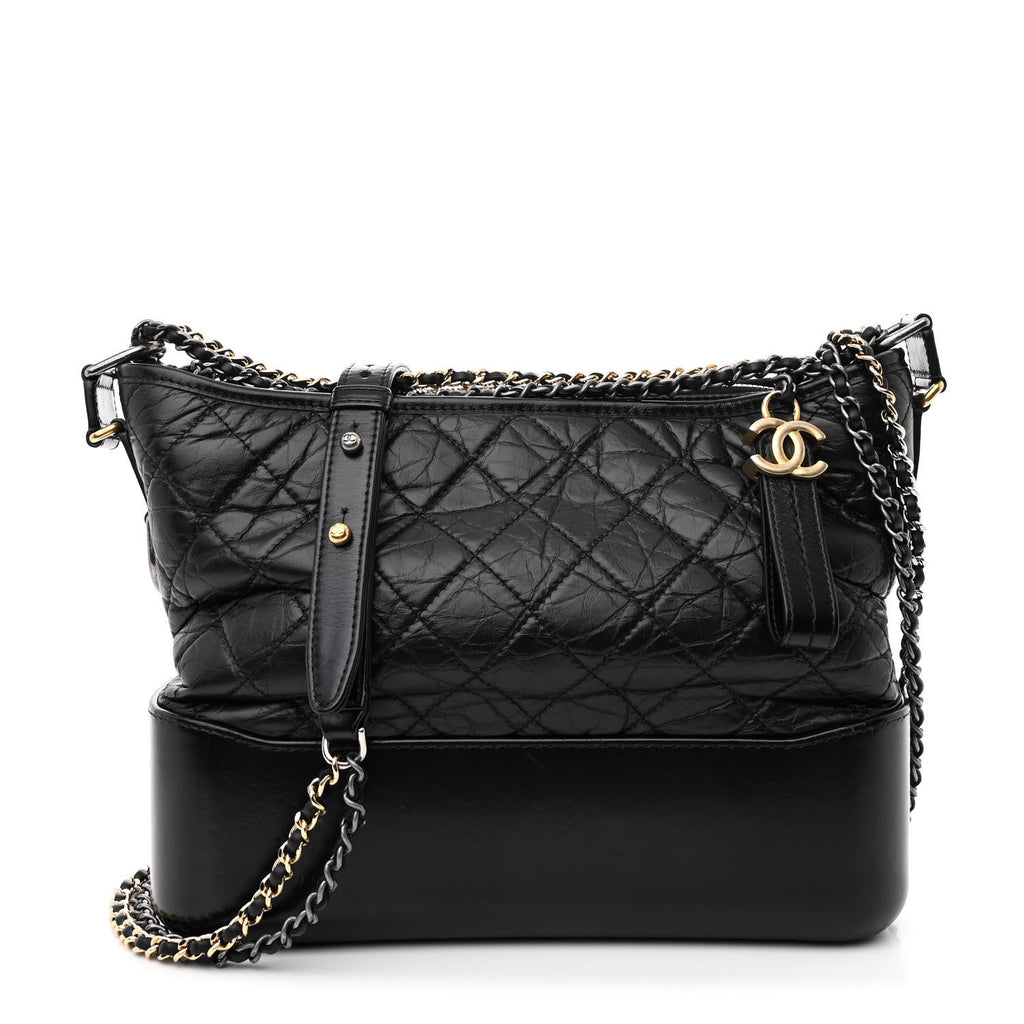 Aged Calfskin Quilted Medium Gabrielle Hobo Black