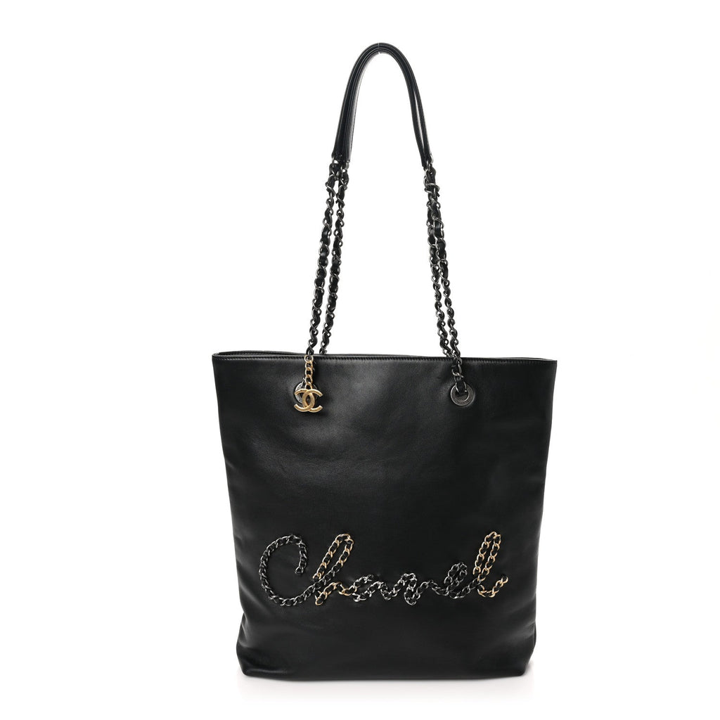 Calfskin Chain 20s Signature Tote Black