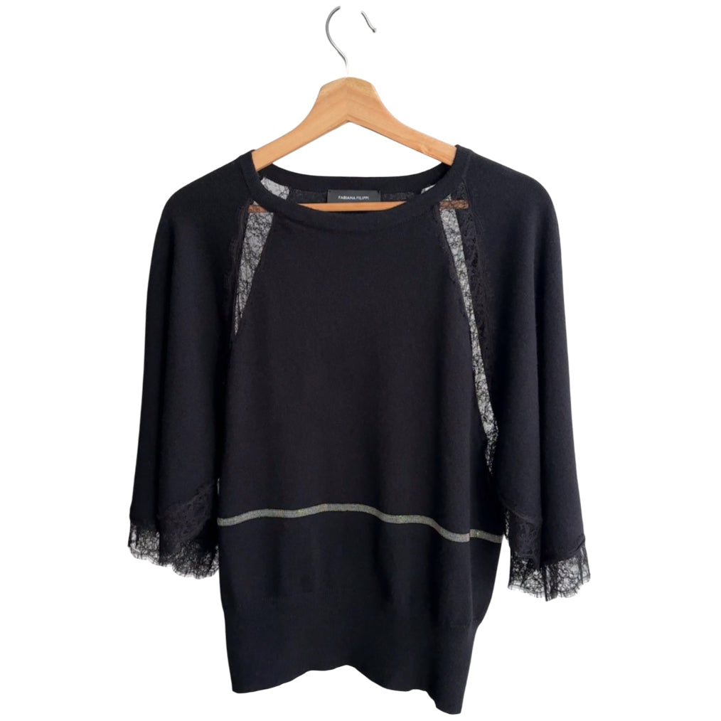 Fabiana Filippi Black Cashmere Monili Lace Sweater - S (4/6)