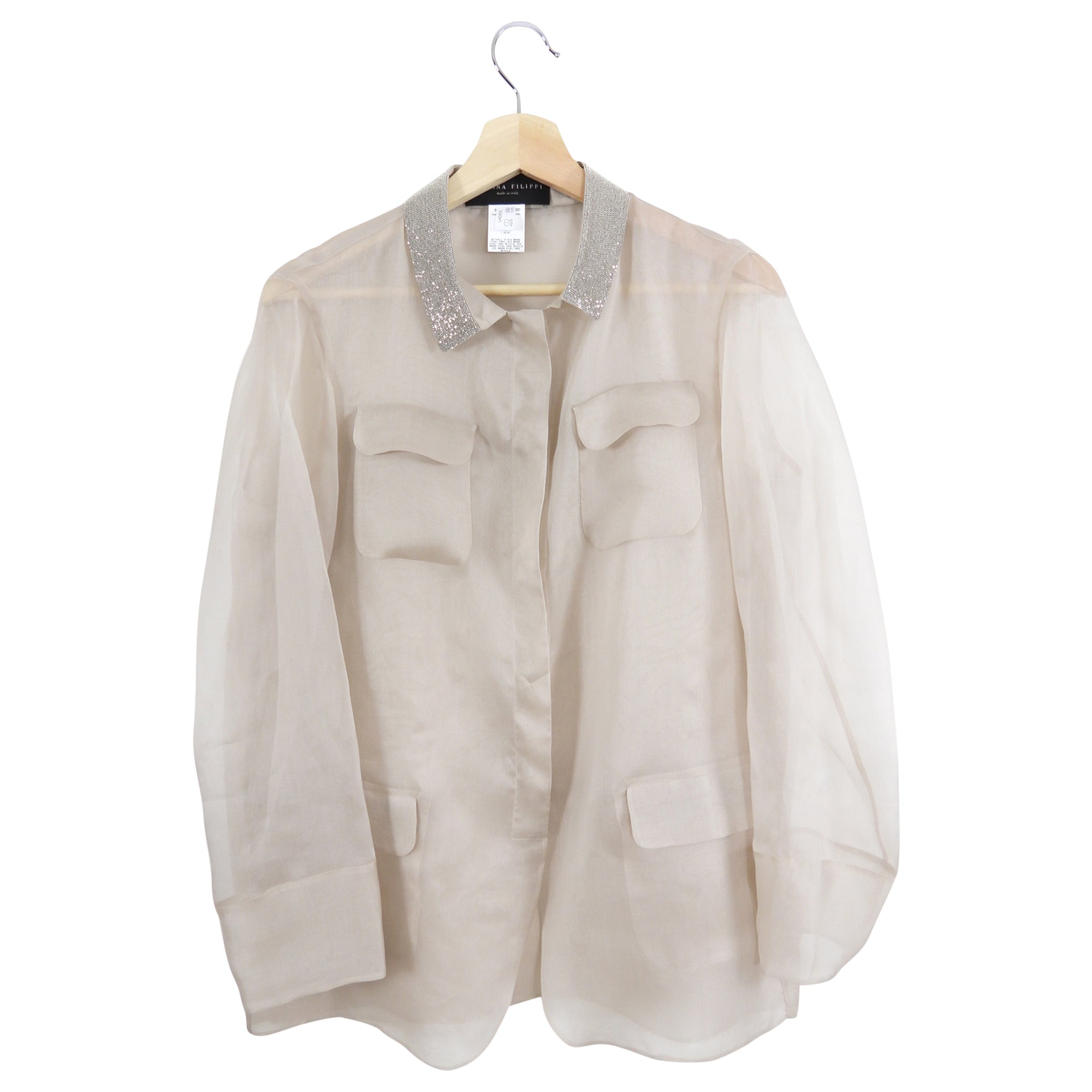 Fabiana Filippi Sand Organza Silk Monili Bead Blazer Jacket - M