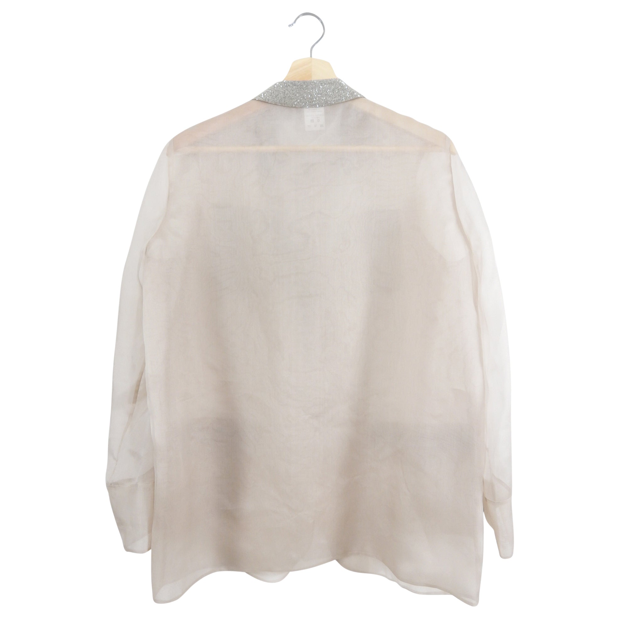 Fabiana Filippi Sand Organza Silk Monili Bead Blazer Jacket - M