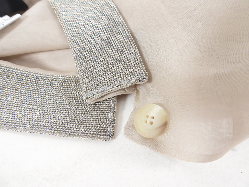Fabiana Filippi Sand Organza Silk Monili Bead Blazer Jacket - M