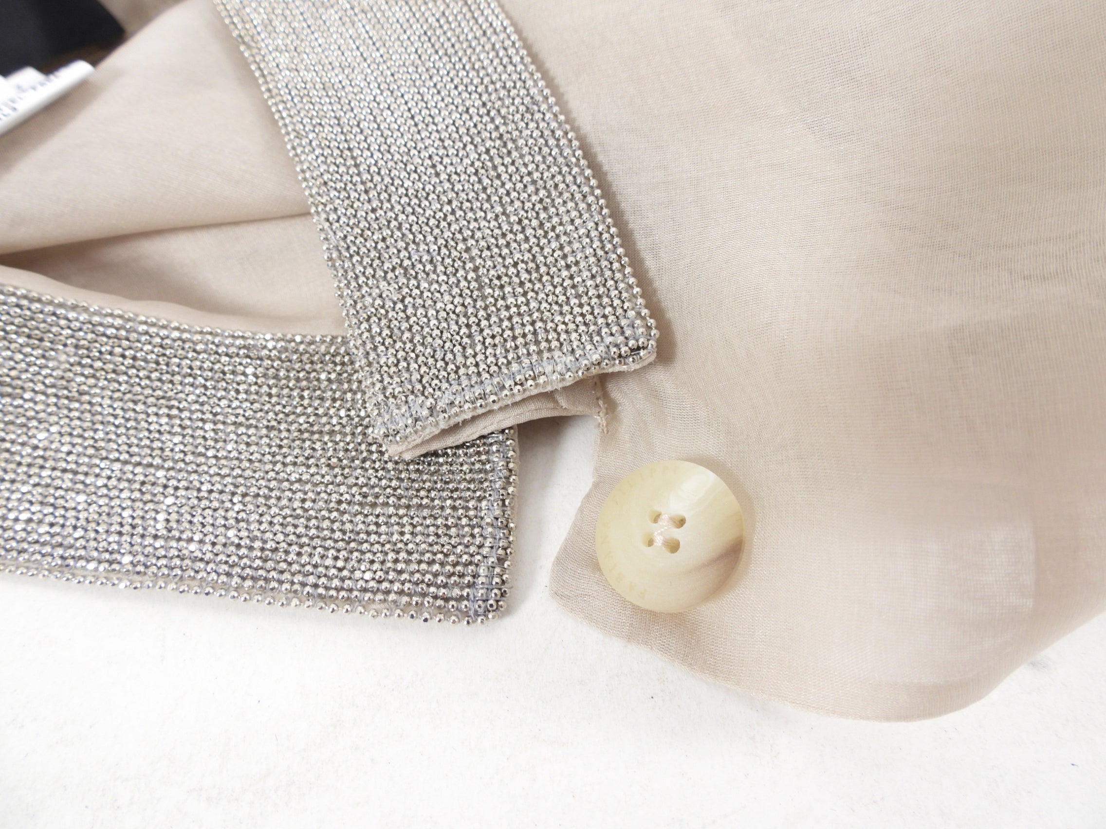 Fabiana Filippi Sand Organza Silk Monili Bead Blazer Jacket - M