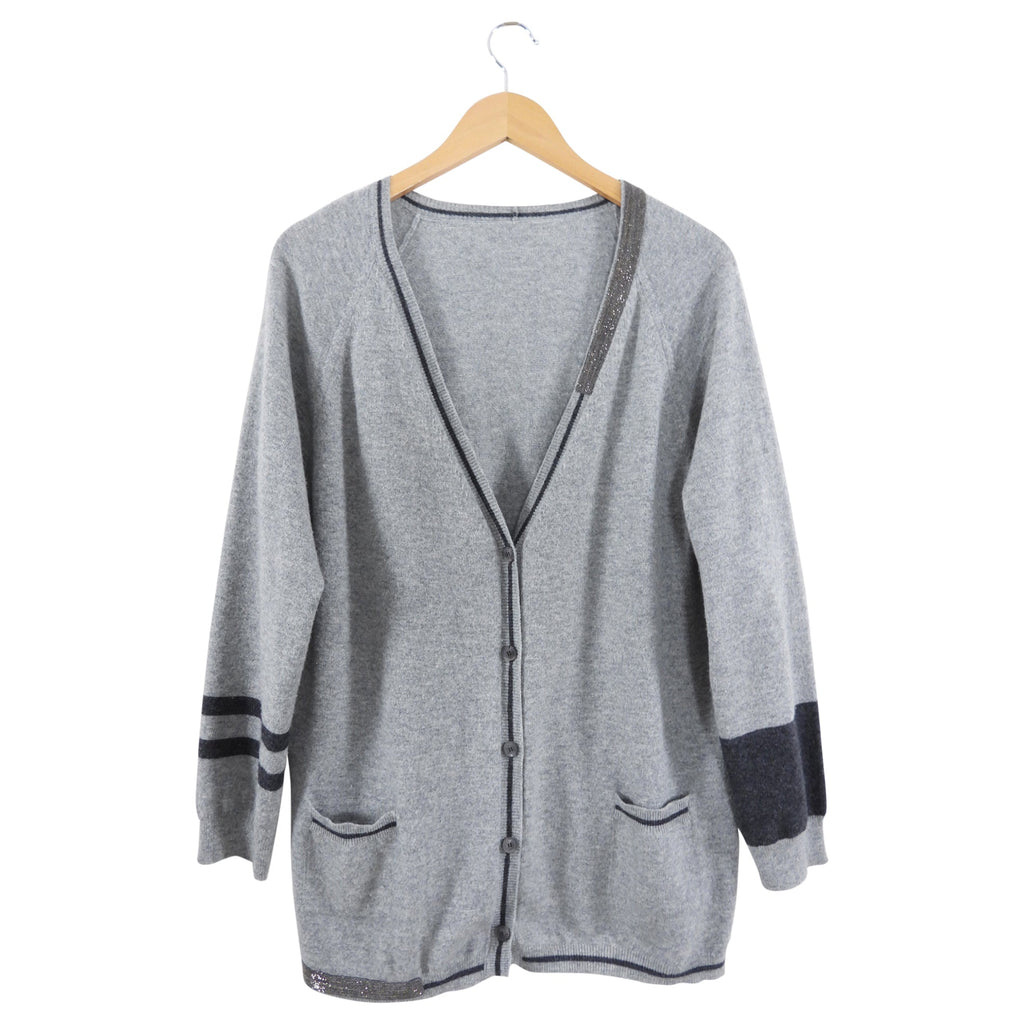 Fabiana Filippi Grey Cashmere Monili igan Sweater - IT48 / 10