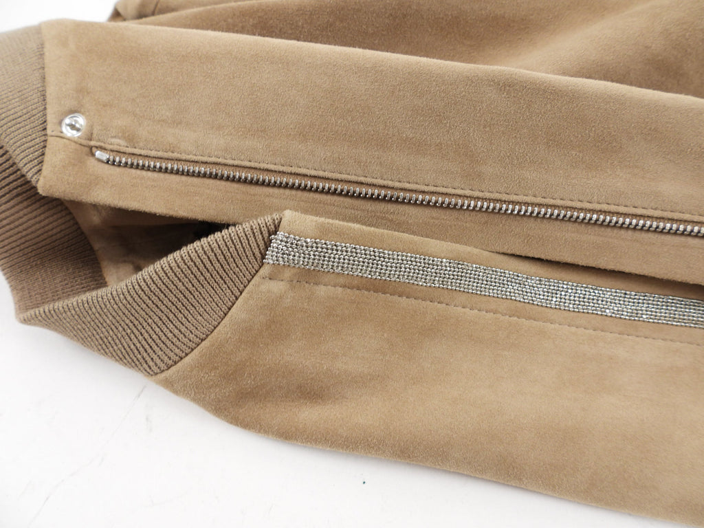 Fabiana Fillipi Beige Light Brown Suede Monili Zip Jacket - XS