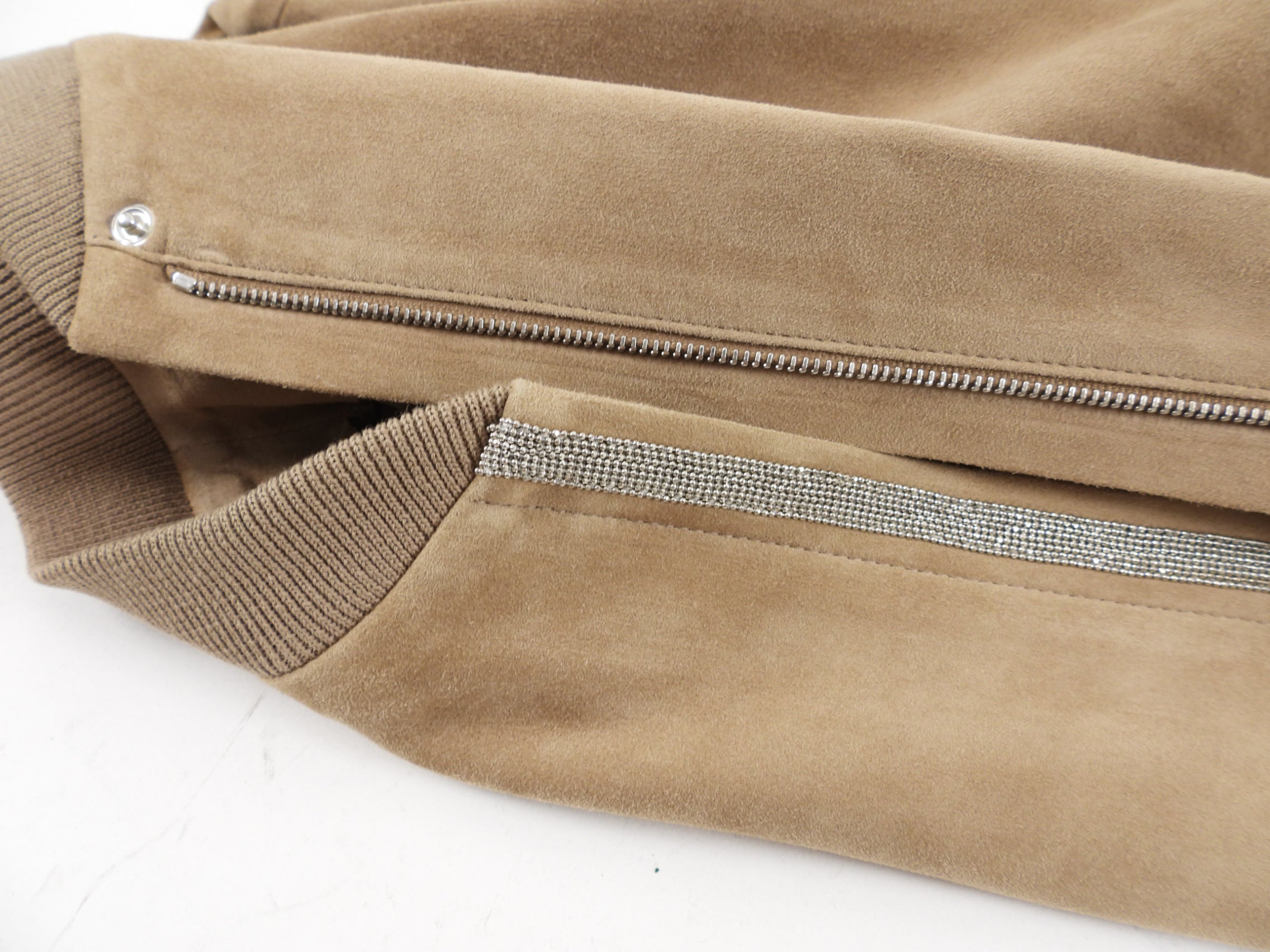 Fabiana Fillipi Beige Light Brown Suede Monili Zip Jacket - XS
