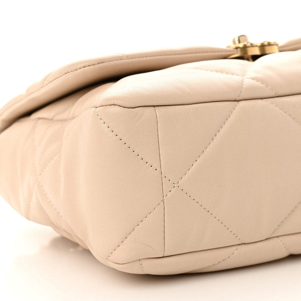 Goatskin Quilted Large Chanel 19 Flap Light Beige