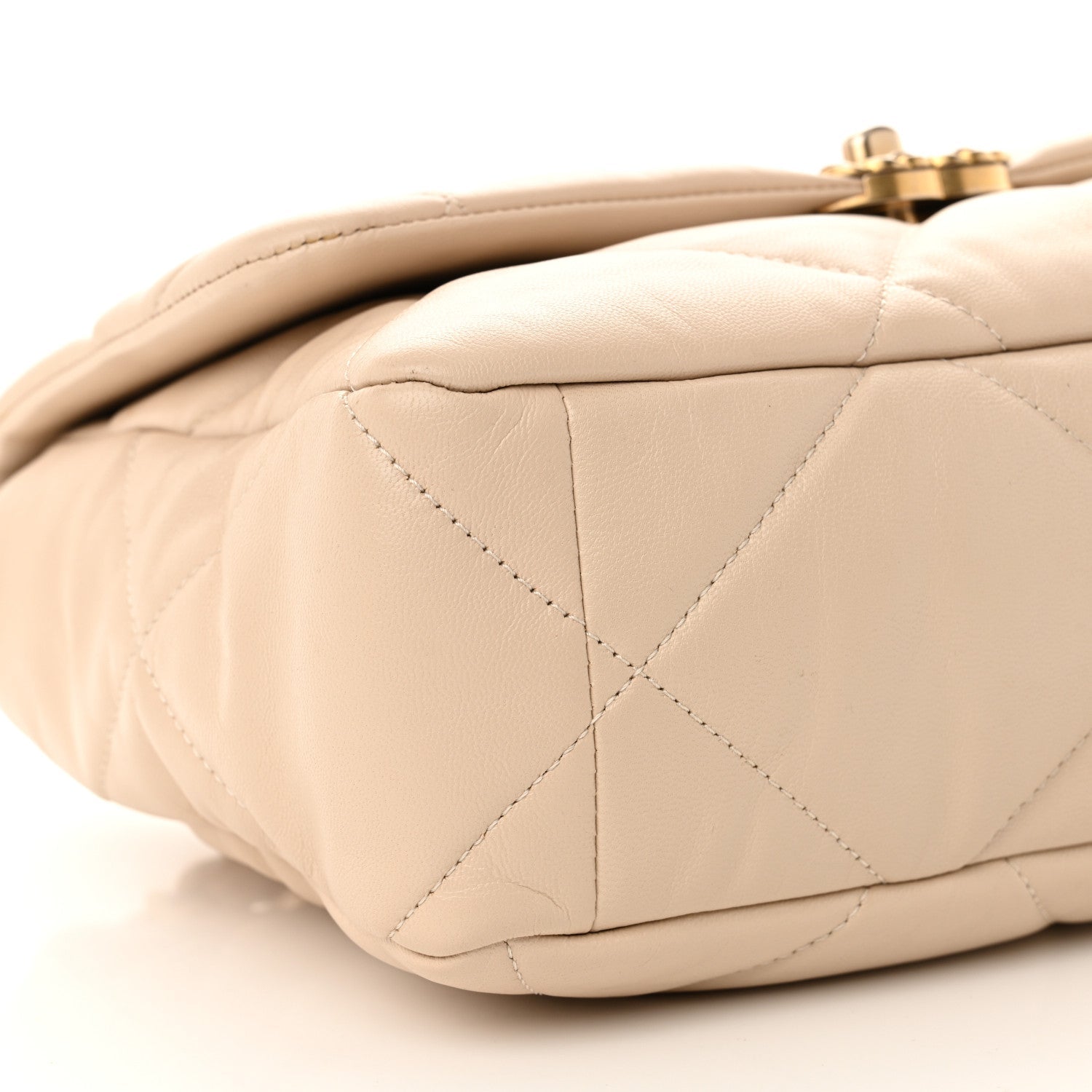Goatskin Quilted Large Chanel 19 Flap Light Beige