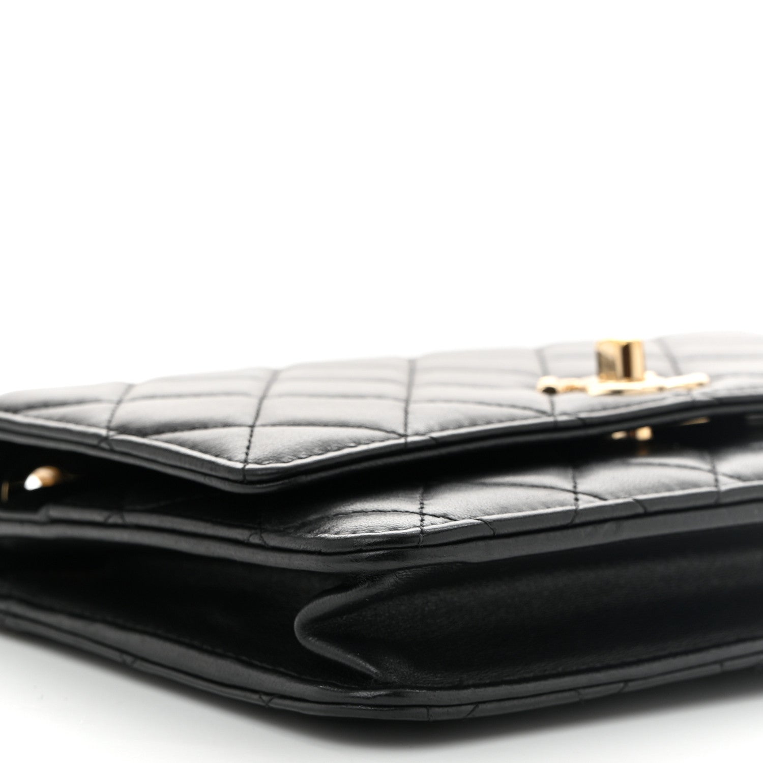 Lambskin Quilted Trendy CC Wallet On Chain WOC Black
