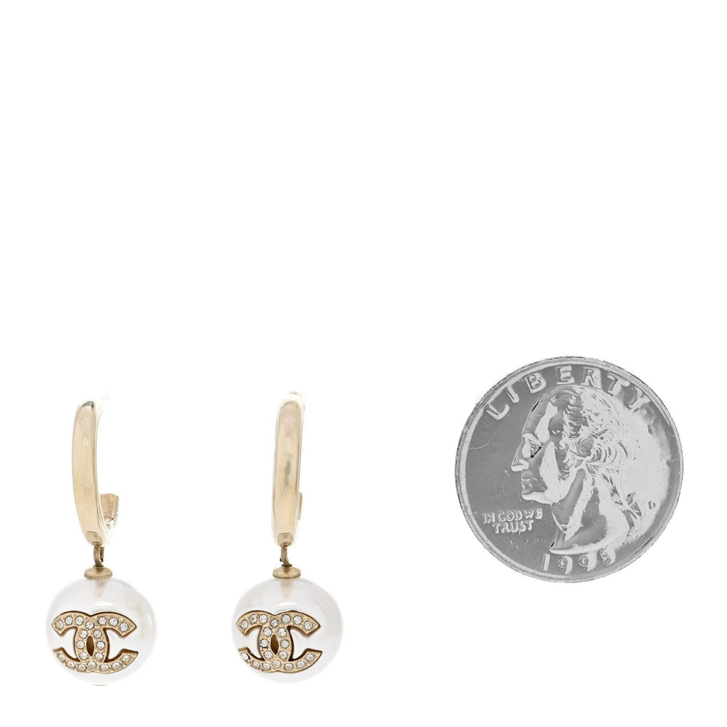 Pearl Crystal CC Drop Earrings Gold Pearly White