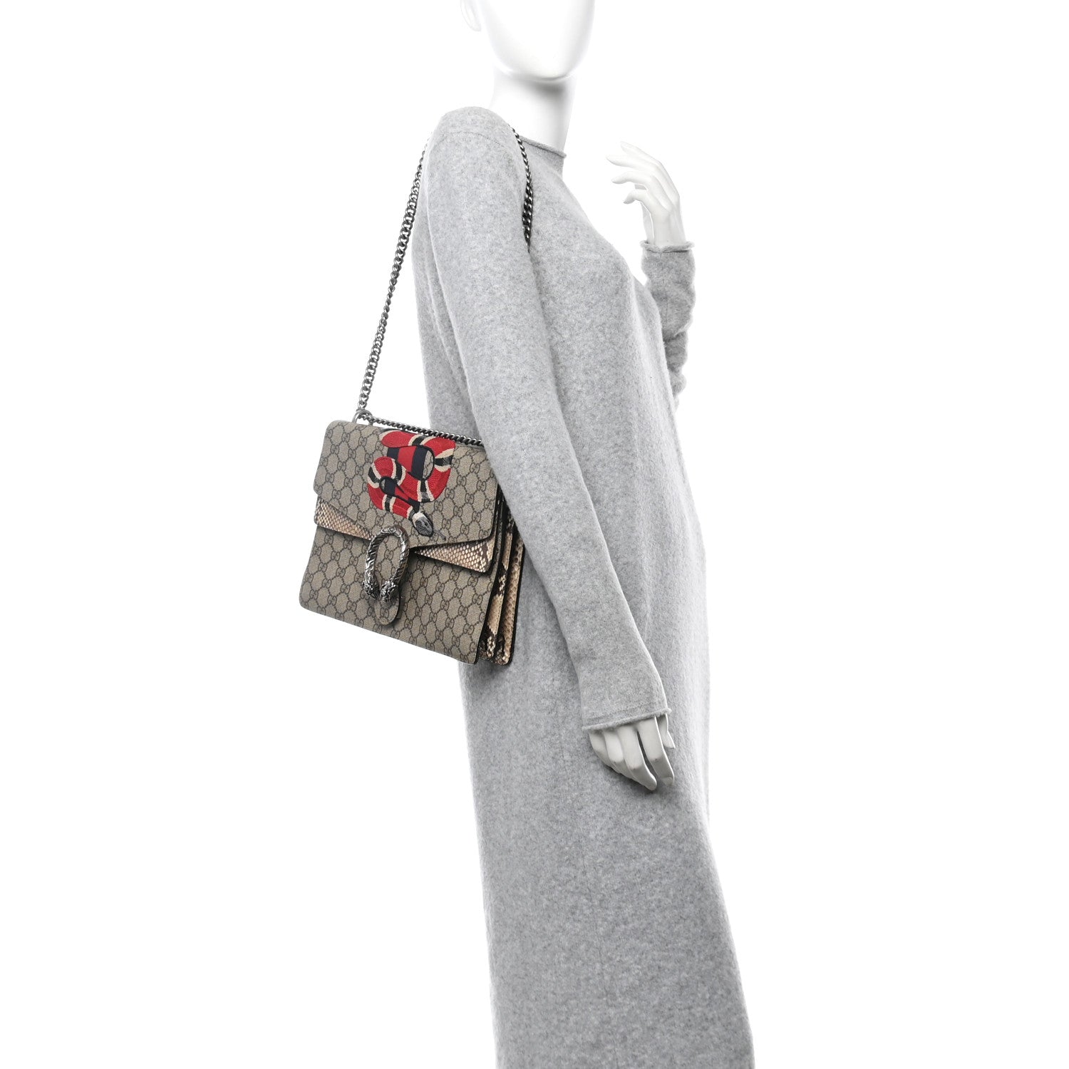 GG Supreme Monogram Kingsnake Embroidered Medium Dionysus Shoulder Bag White Beige
