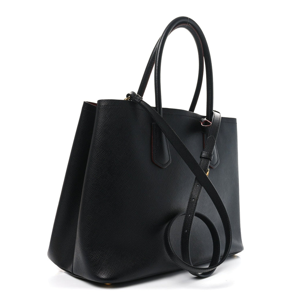 Saffiano Cuir Large Double Bag Black Fuoco