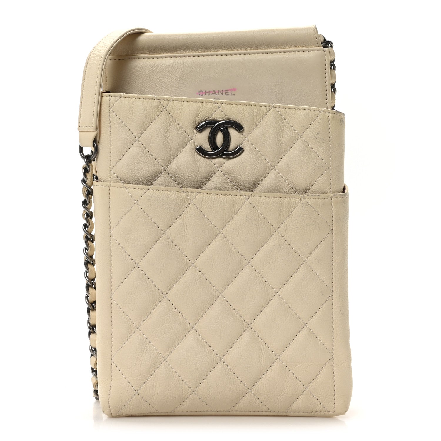 Calfskin Quilted CC Waiter Clutch With Chain White